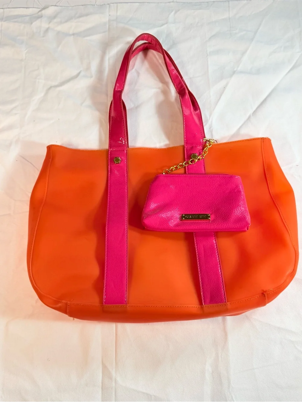 Gianni Bini Bright Orange & Hot Pink Jelly Tote with Detachable Wristlet Pouch